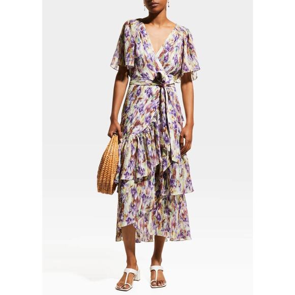 Tanya Taylor Brittany Tiered Wrap Midi Dress size 2 NWT - Picture 1 of 14